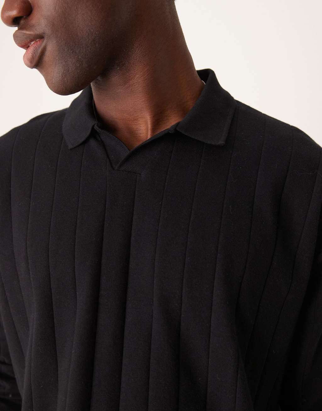 ASOS DESIGN oversized long sleeve polo with revere collar in black Product Image