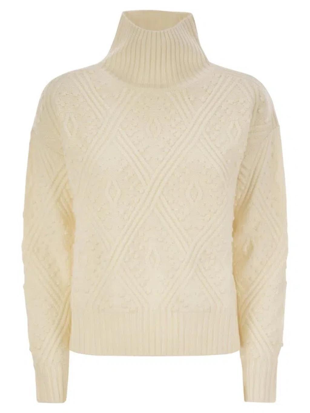 Studio High Neck Knit Jumper In White Product Image