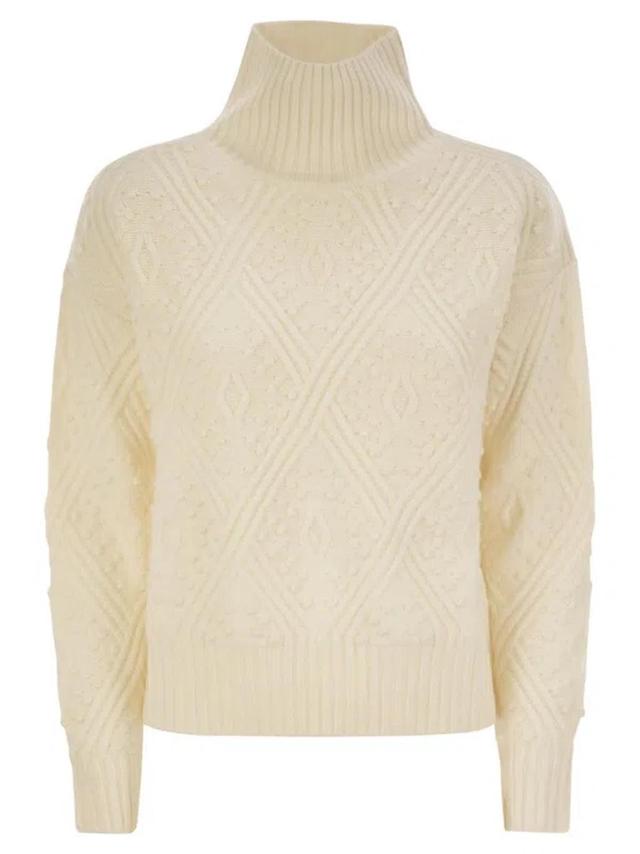 Studio High Neck Knit Jumper In White Product Image