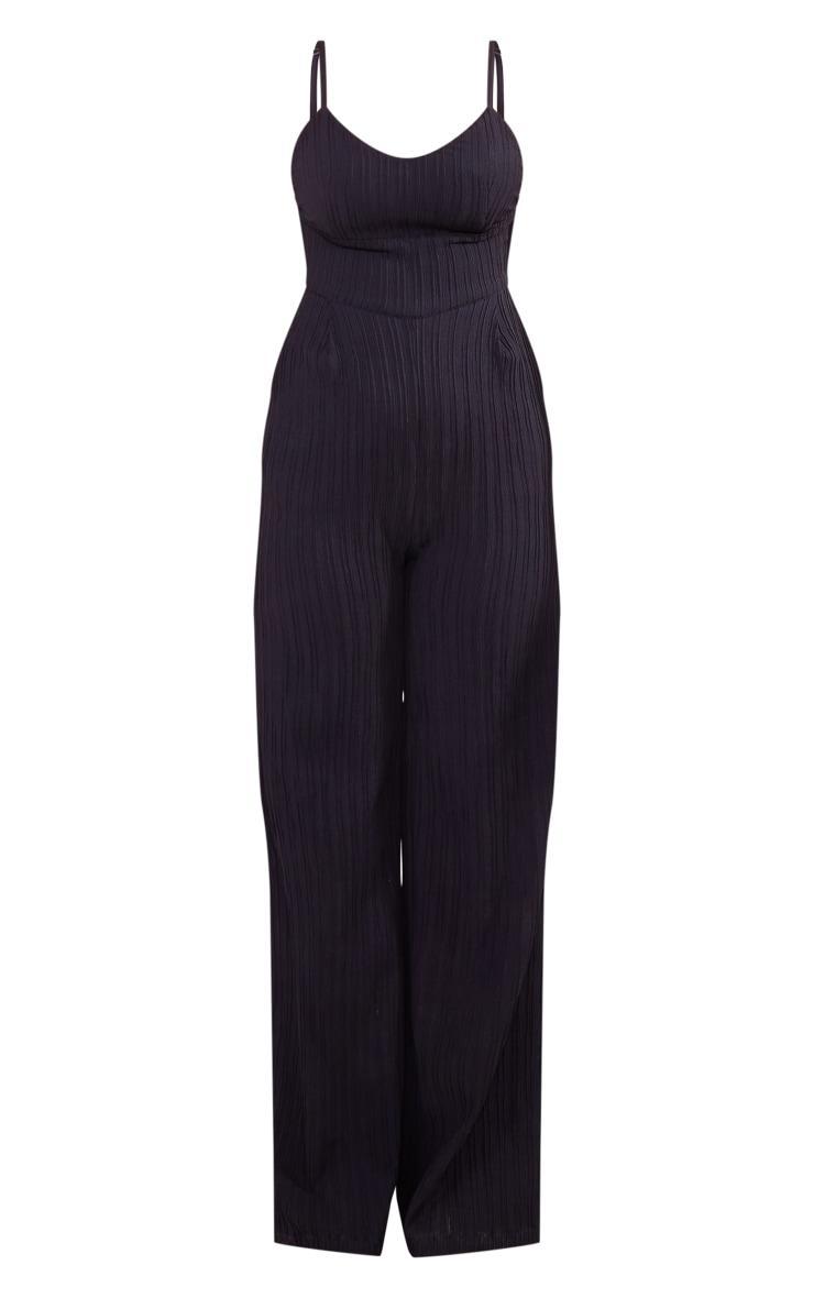 Black Strappy Textured Jumpsuit Product Image