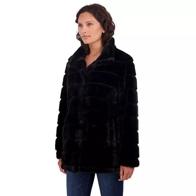 Womens Sebby Collection Snap Front Grooved Faux Fur Jacket Product Image