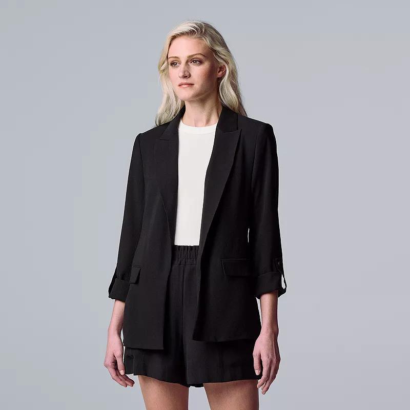 Petite Simply Vera Vera Wang Roll-Tab Easy Blazer, Womens Black Product Image