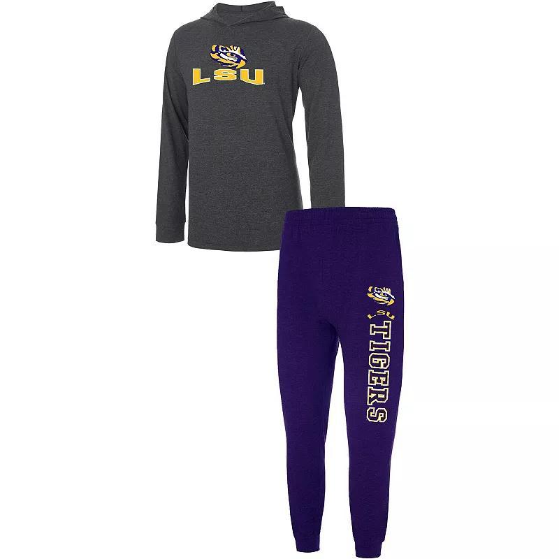 Mens Concepts Sport /Charcoal LSU Tigers Meter Long Sleeve Hoodie T-Shirt & Jogger Pants Set Product Image