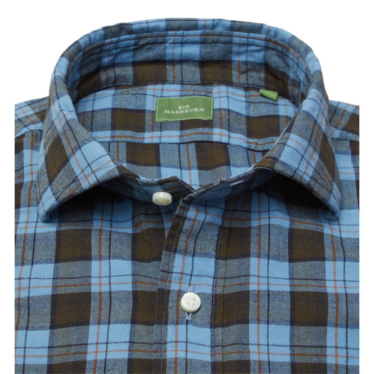 Spread Collar Sport Shirt Delft Army Orange Plaid Brushed Twill Product Image