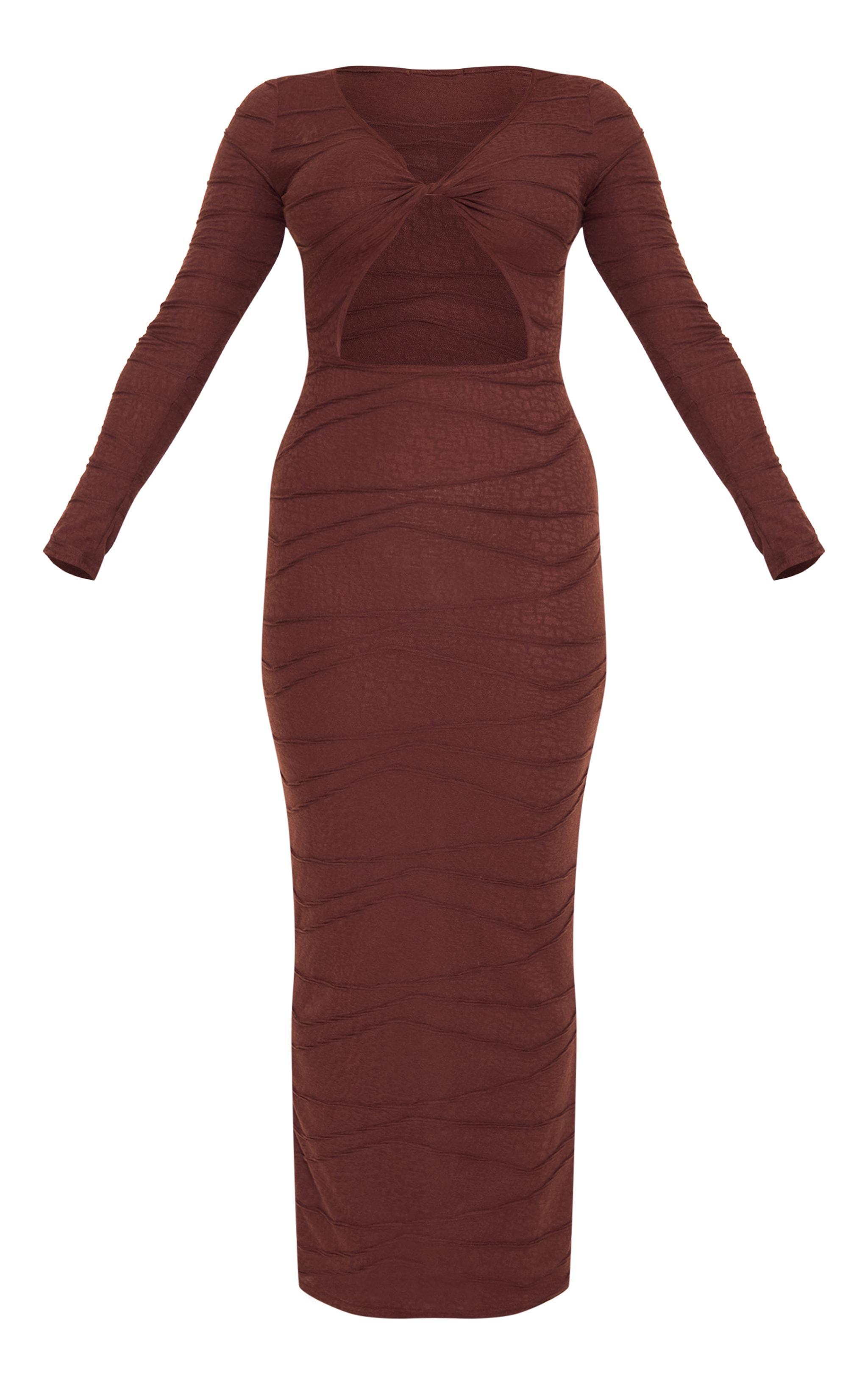 Chocolate Textured Cut Out Maxi Dress Product Image