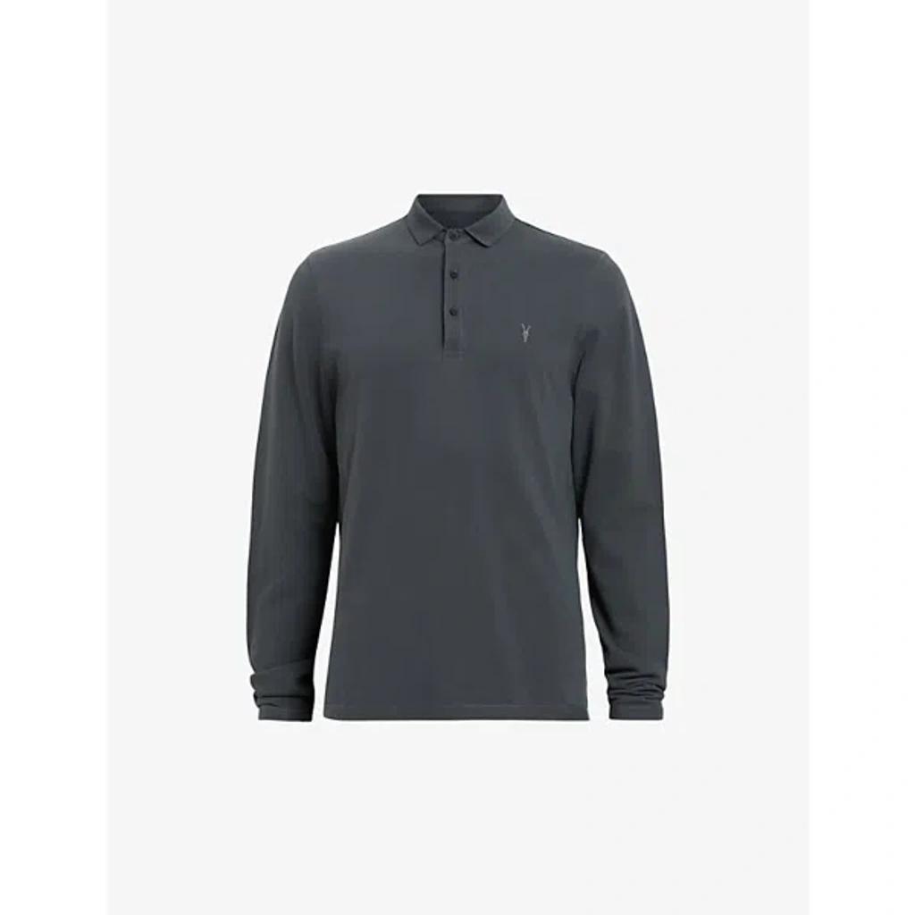 Mens  Reform Logo-embroidered Long-sleeve Cotton Polo In Jackson Blue Product Image