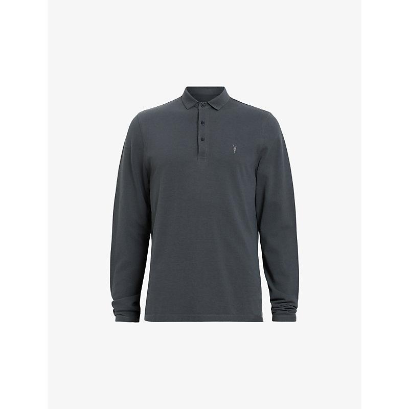 Mens  Reform Logo-embroidered Long-sleeve Cotton Polo In Jackson Blue Product Image