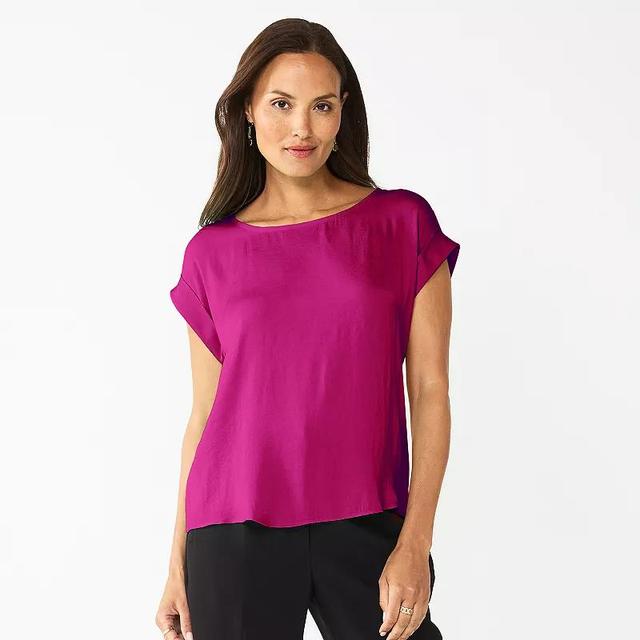 Womens Nine West Roll Cuff Woven Tee Product Image