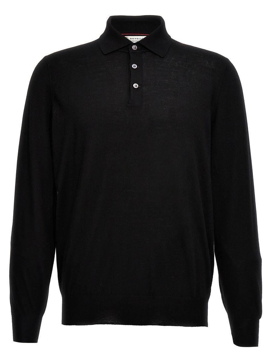 BRUNELLO CUCINELLI Knitted Polo Shirt In Black Product Image