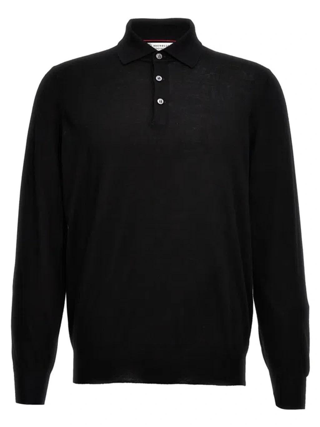 BRUNELLO CUCINELLI Knitted Polo Shirt In Black Product Image