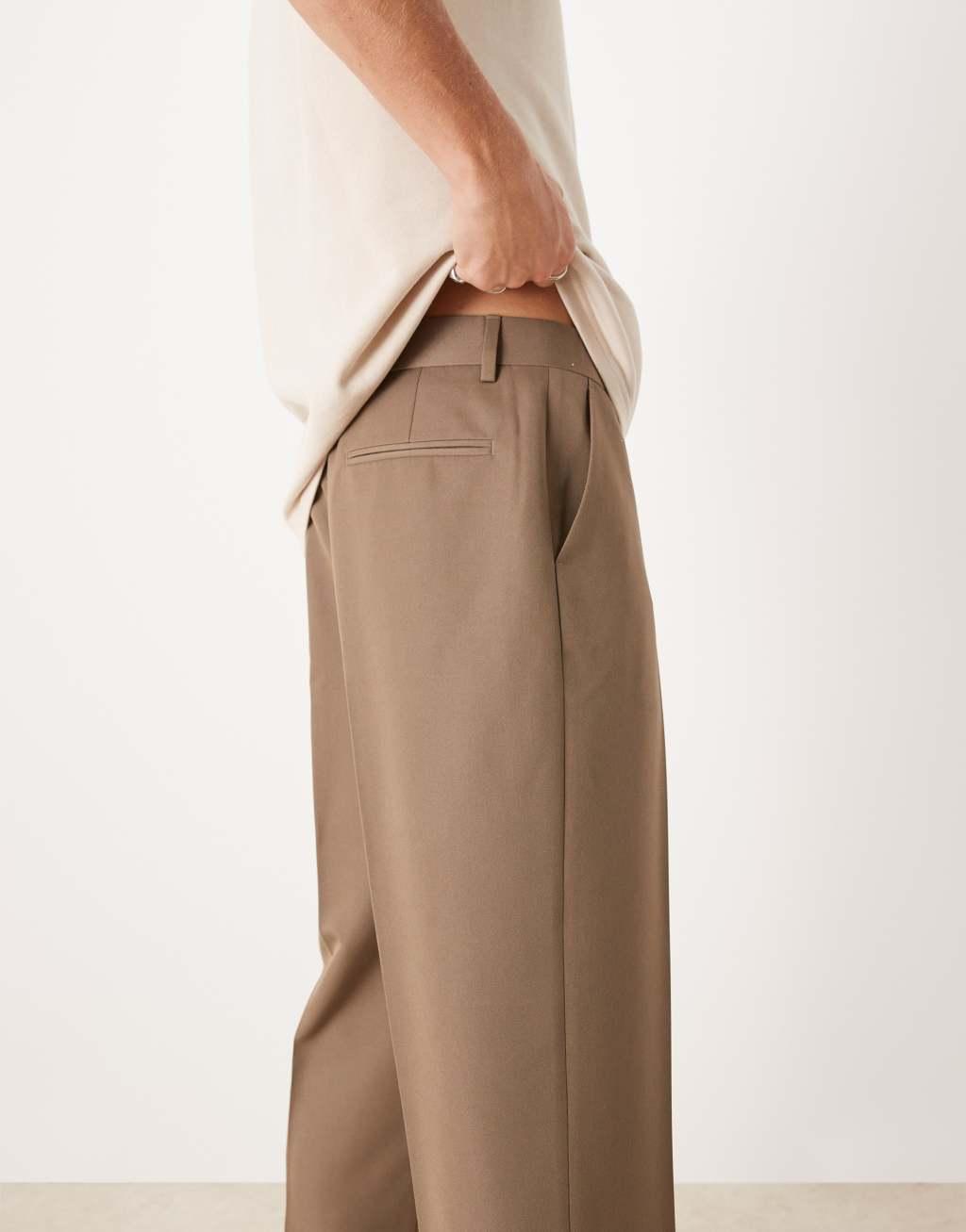 ASOS DESIGN smart straight leg cropped pants in brown Product Image