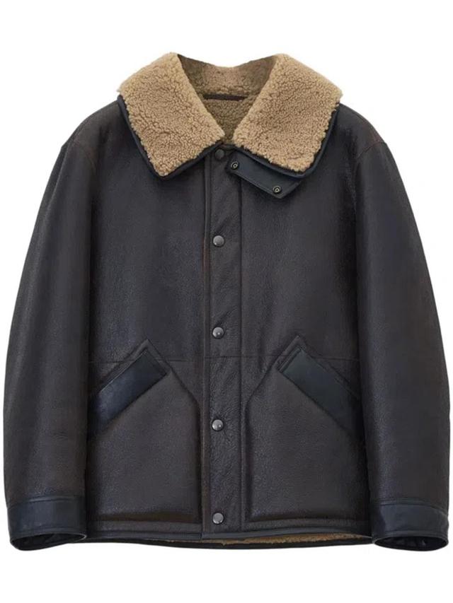 Shearling Leather Jacket In Black Product Image