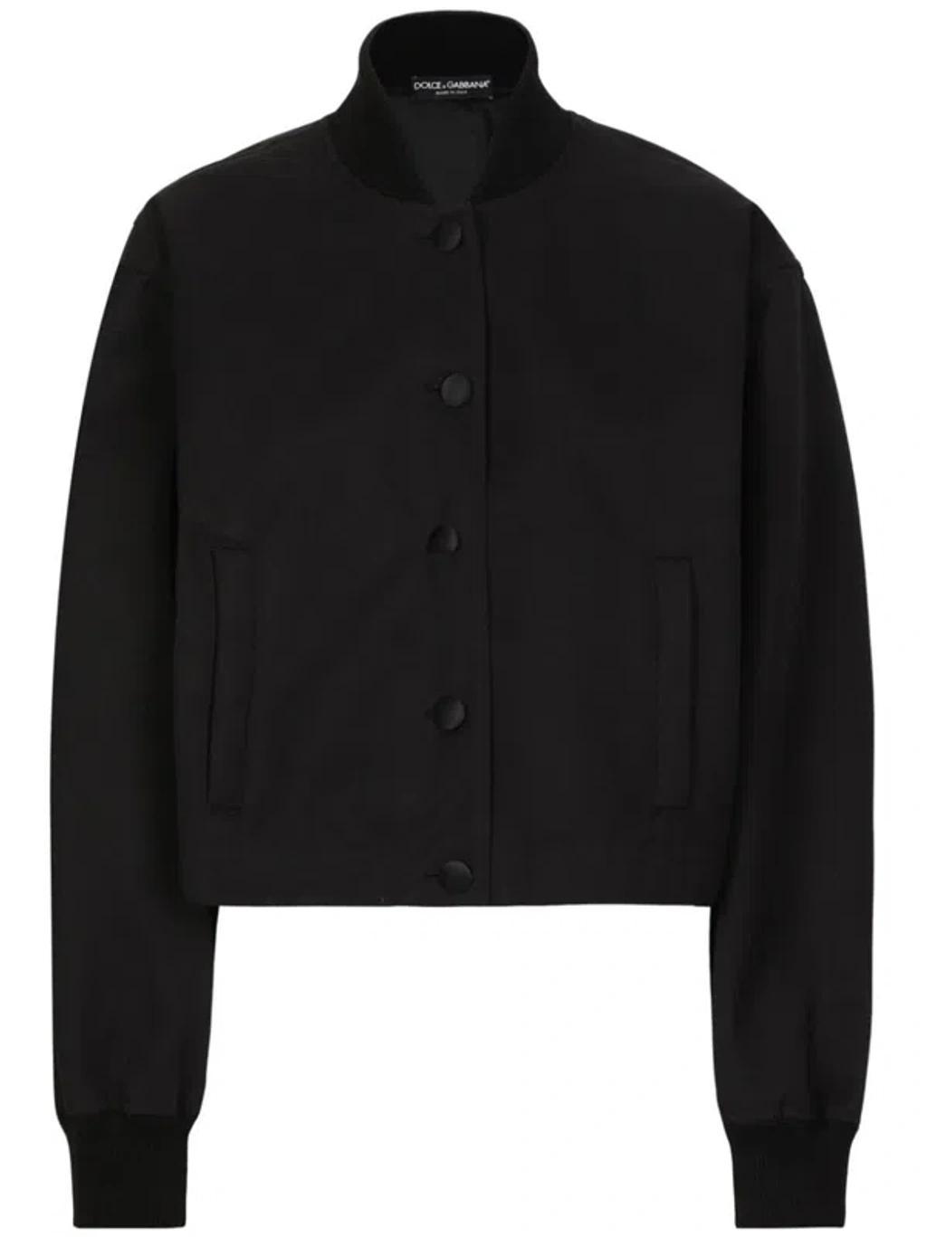 Buttoned Long Sleeve Winbreaker In Black Product Image