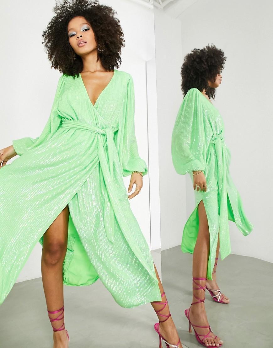 ASOS EDITION crystal sequin wrap midi dress with blouson sleeve product image