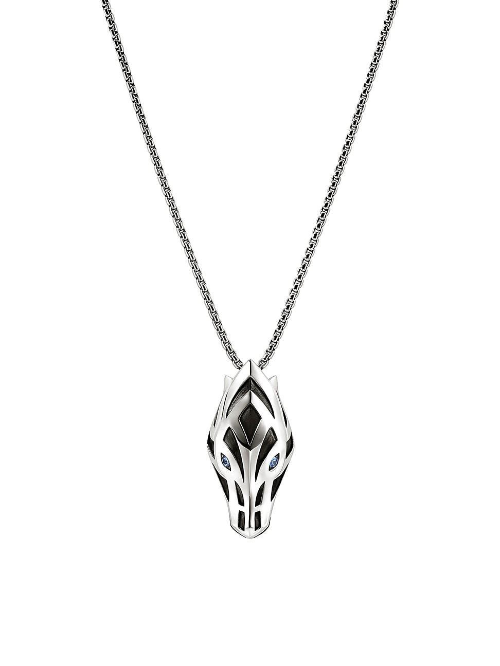 Mens Naga Sterling Silver & Blue Sapphire Pendant Necklace Product Image