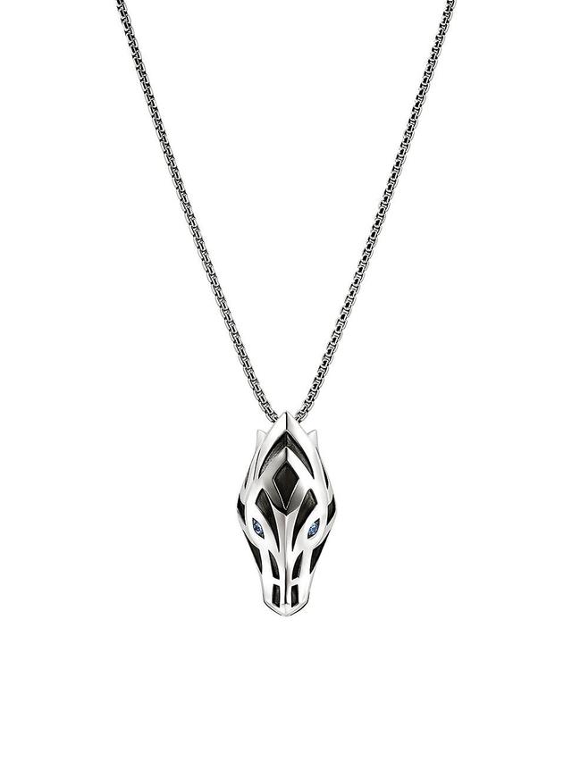 Mens Naga Sterling Silver & Blue Sapphire Pendant Necklace Product Image