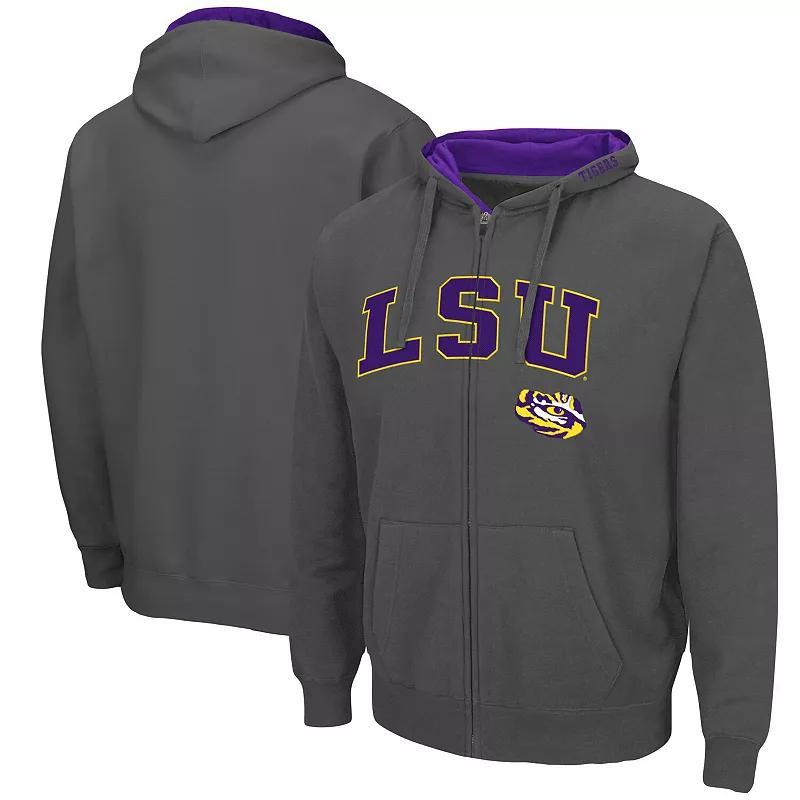 Mens Colosseum Charcoal LSU Tigers Arch & Logo 3.0 Full-Zip Hoodie Product Image