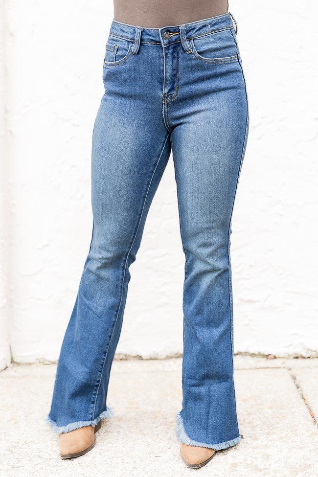 Hillary Frayed Hem Medium Wash Flare Jeans FINAL SALE Product Image