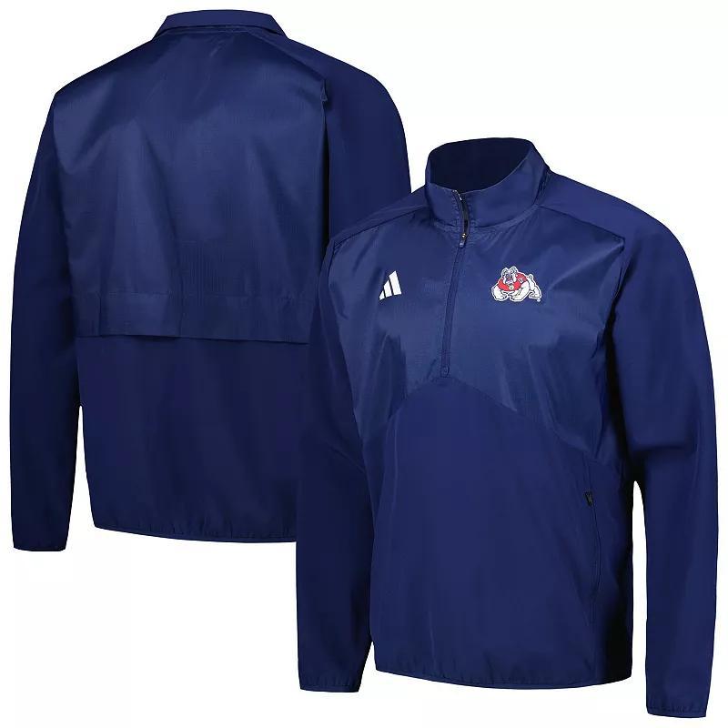 Mens adidas Navy Fresno State Bulldogs Sideline AEROREADY Raglan Quarter-Zip Jacket Csf Blue Product Image