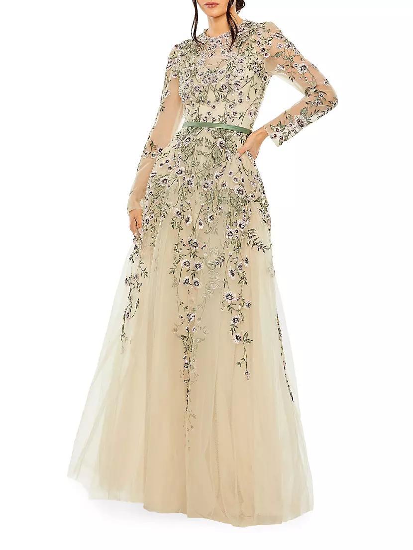 Floral-Embroidered Tulle Gown Product Image