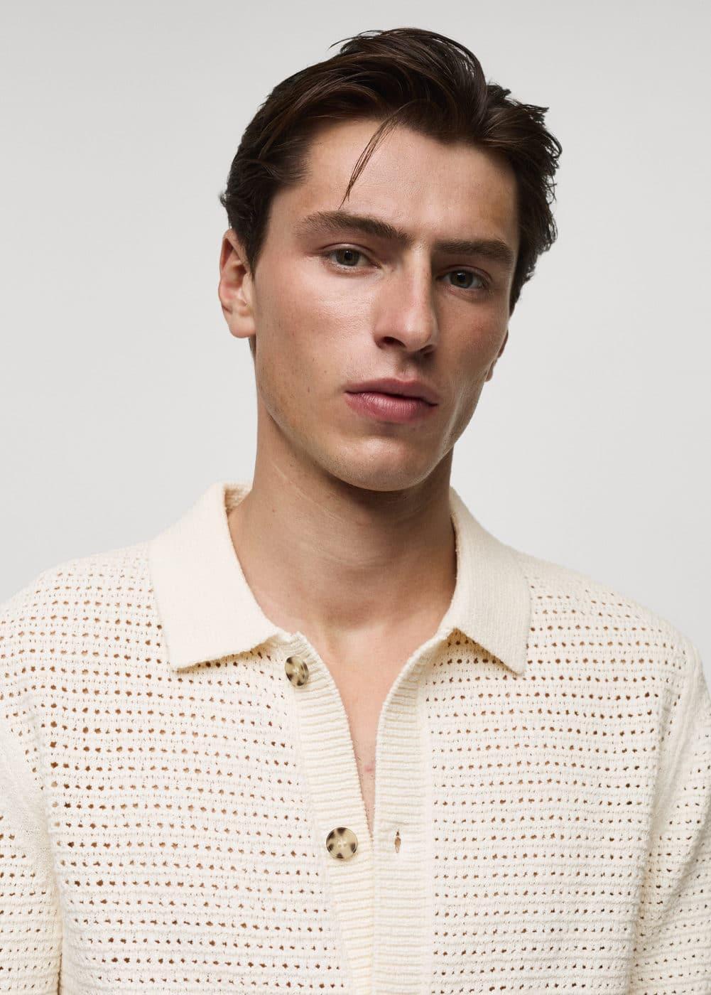 MANGO MAN - Openwork knit polo with buttons off whiteMen Product Image