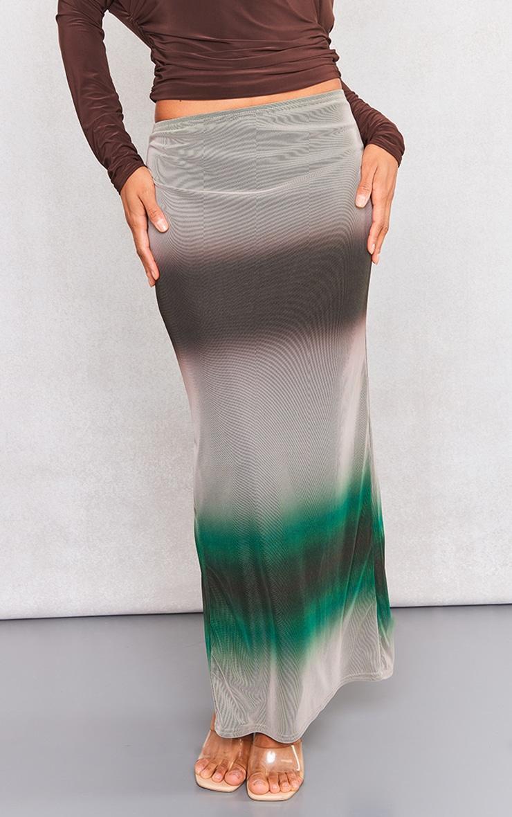 Green Ombre Printed Lined Mesh Maxi Skirt Product Image