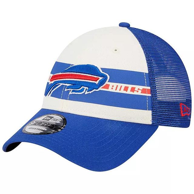 Mens New Era Cream/Royal Buffalo Bills Team Stripe Trucker 9FORTY Snapback Hat Product Image