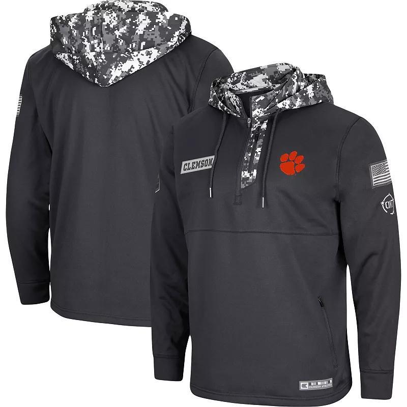 Mens Colosseum Clemson Tigers OHT Military Appreciation Digital Camo Quarter-Zip Hoodie Grey Product Image