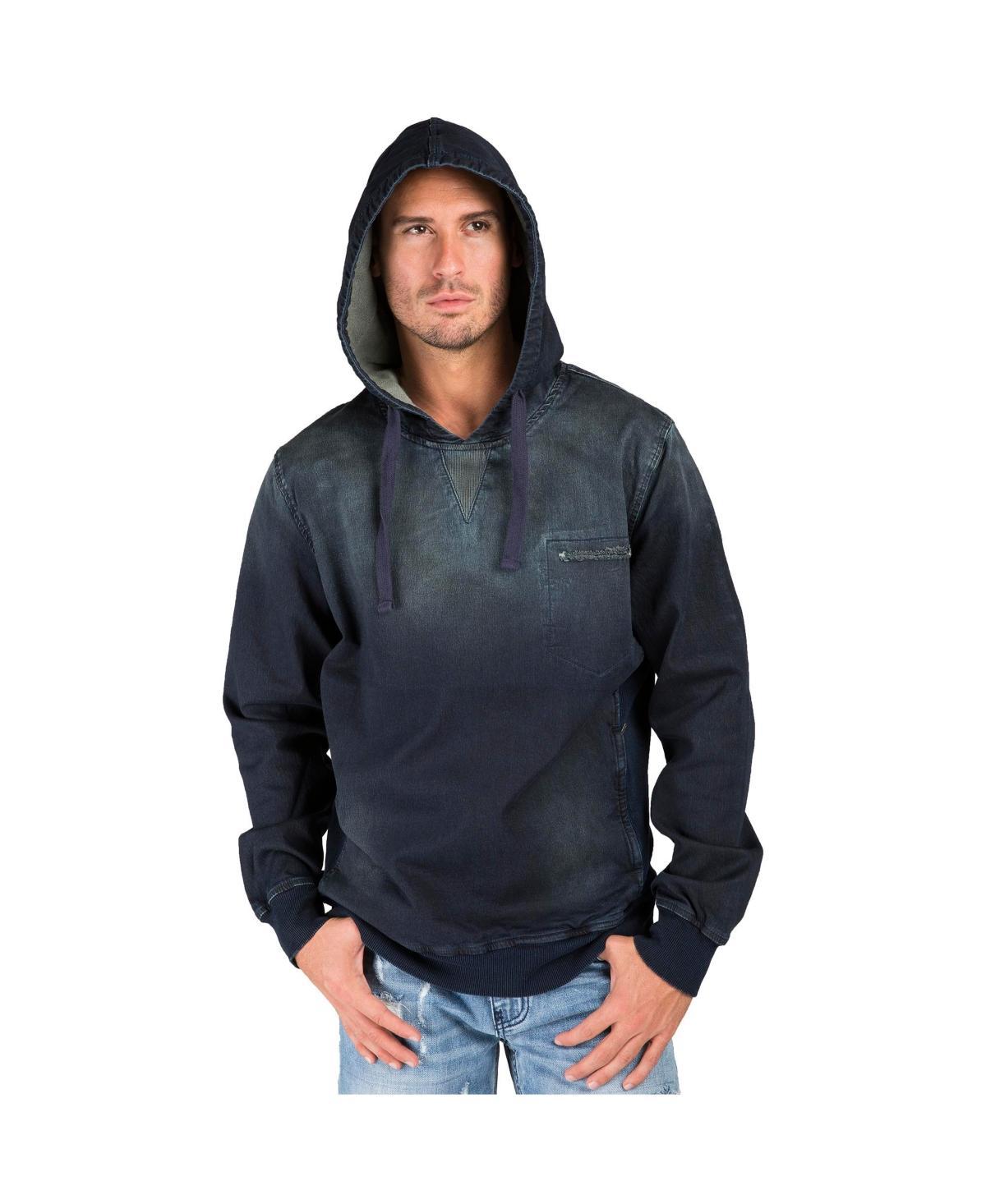 Mens Hand Crafted Wash Knit Denim Pullover Hoodie Sweatshirt Product Image