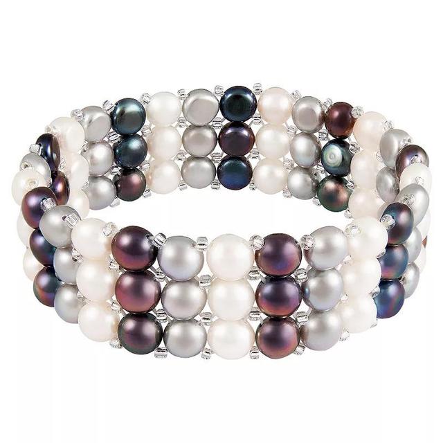 Sterling Silver Triple Row Dyed Freshwater Cultured Pearl Bracelet, Womens Multi Product Image