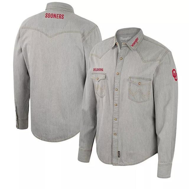 Mens Colosseum x Wrangler Gray Oklahoma Sooners Cowboy Cut Western Full-Snap Long Sleeve Shirt Product Image