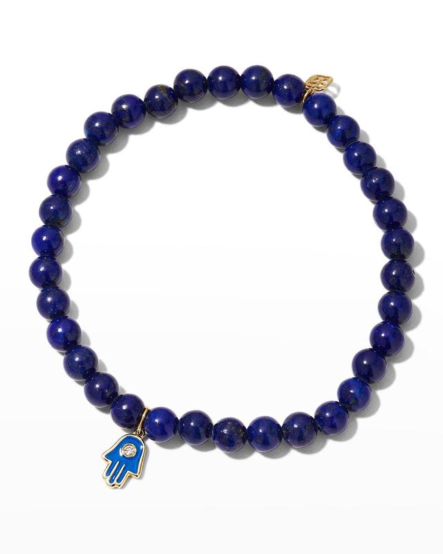 Mens Hamsa Charm Lapis Beaded Bracelet w/ Diamond Product Image