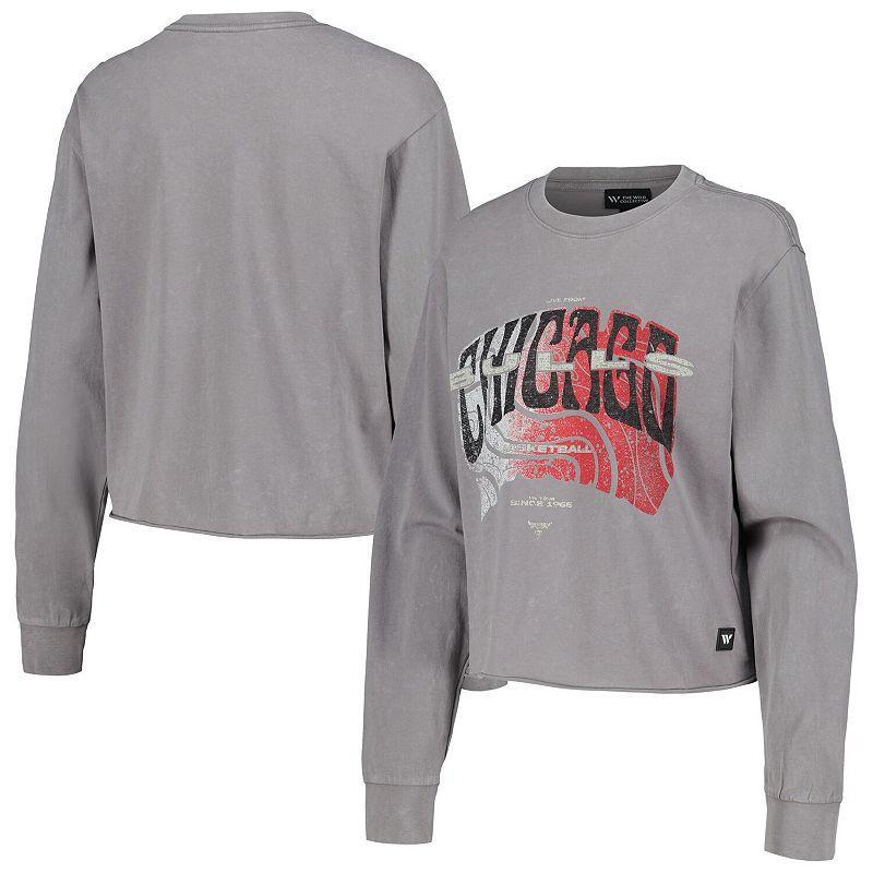 Womens The Wild Collective Gray Chicago Bulls Band Cropped Long Sleeve T-Shirt product image