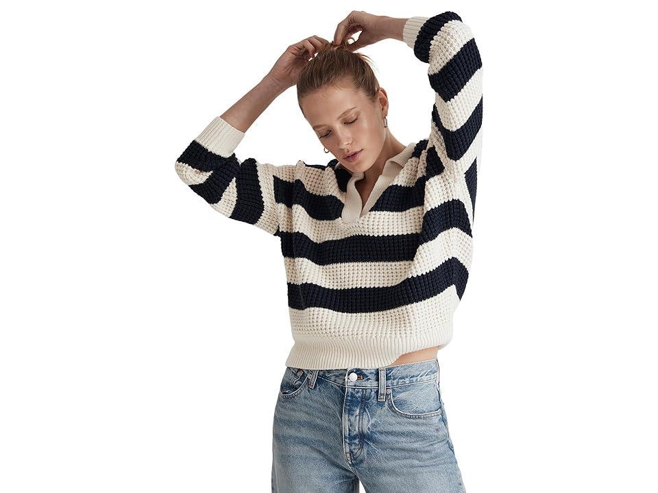 Madewell Waffle-Knit Henley Sweater in Stripe (Antique Cream Stripe) Women's Clothing product image