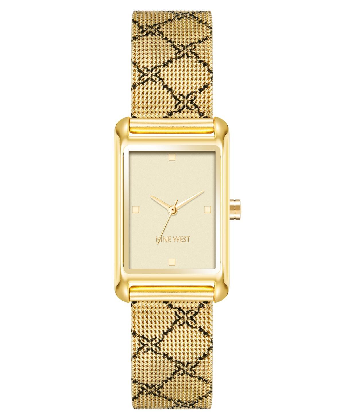 Nine West Womens Quartz Gold-Tone Stainless Steel Mesh with Black Pattern Watch, 22mm - Black, Gold-Tone Product Image