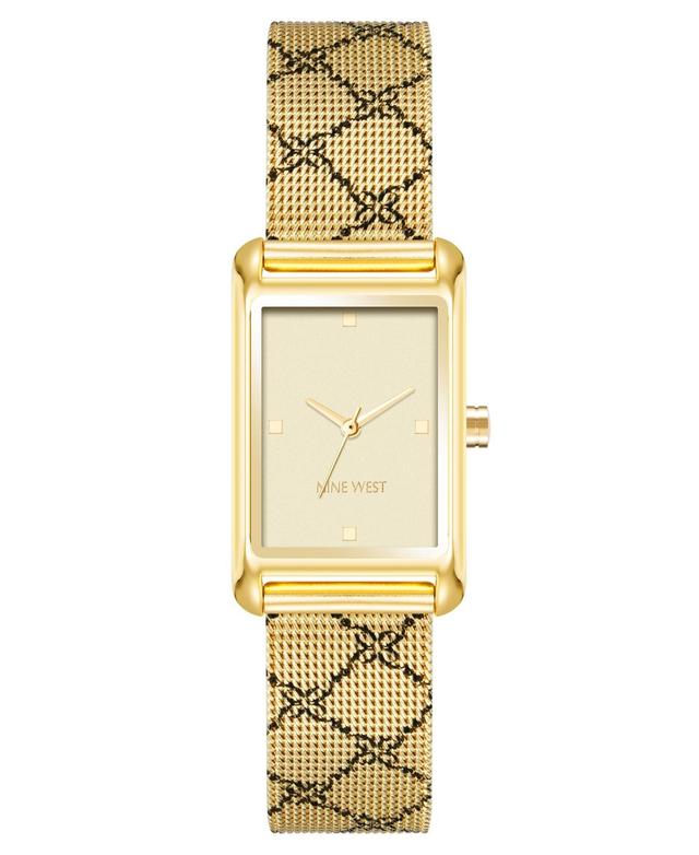 Nine West Womens Quartz Gold-Tone Stainless Steel Mesh with Black Pattern Watch, 22mm - Black, Gold-Tone Product Image