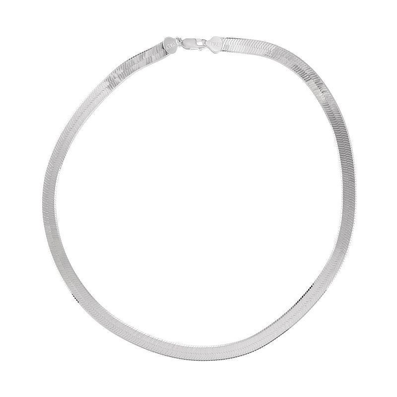 Sterling Silver Wide Herringbone Chain Necklace, Womens White Product Image