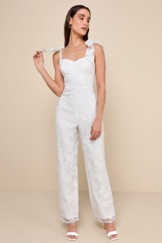 Extraordinary Charm White Floral Burnout Tie-Strap Jumpsuit Product Image