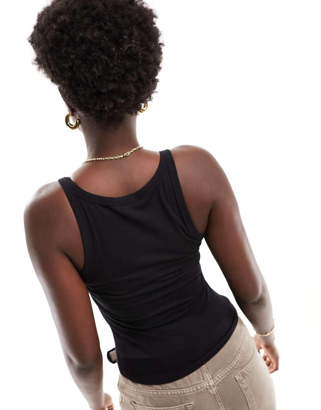 Cotton On staple ribbed scoop neck tank in black  Product Image