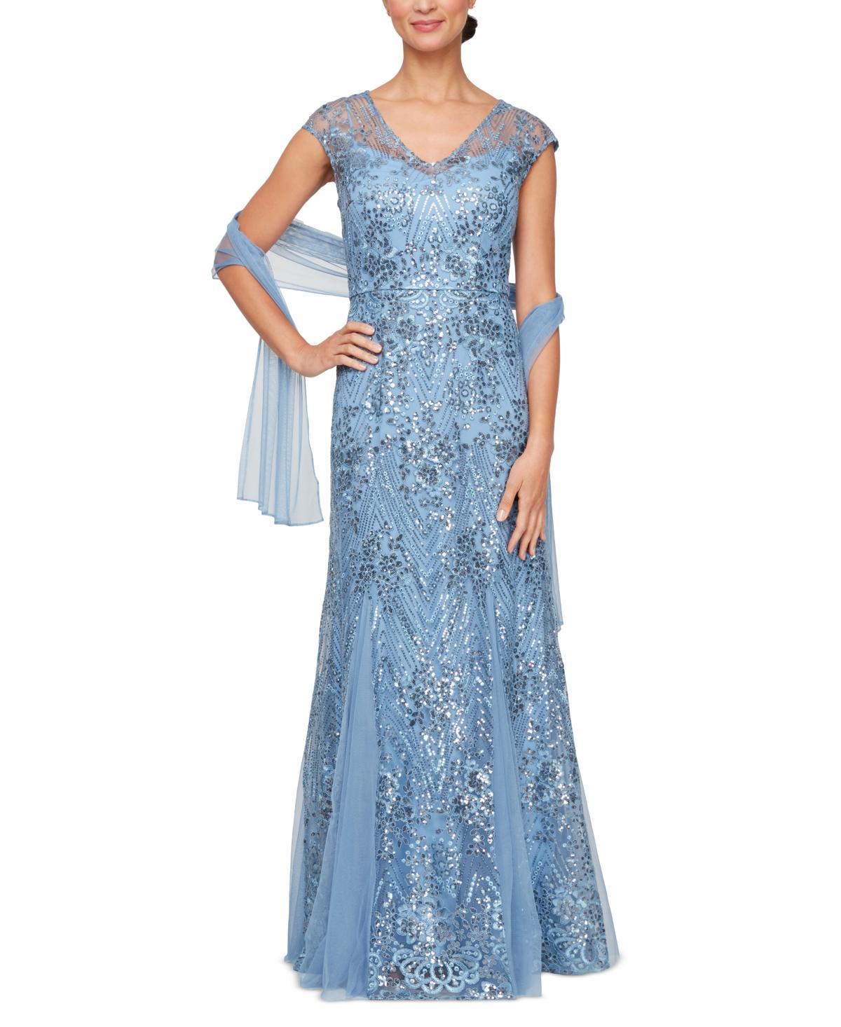 Alex Evenings Womens Embellished Cap-Sleeve Gown & Shawl product image