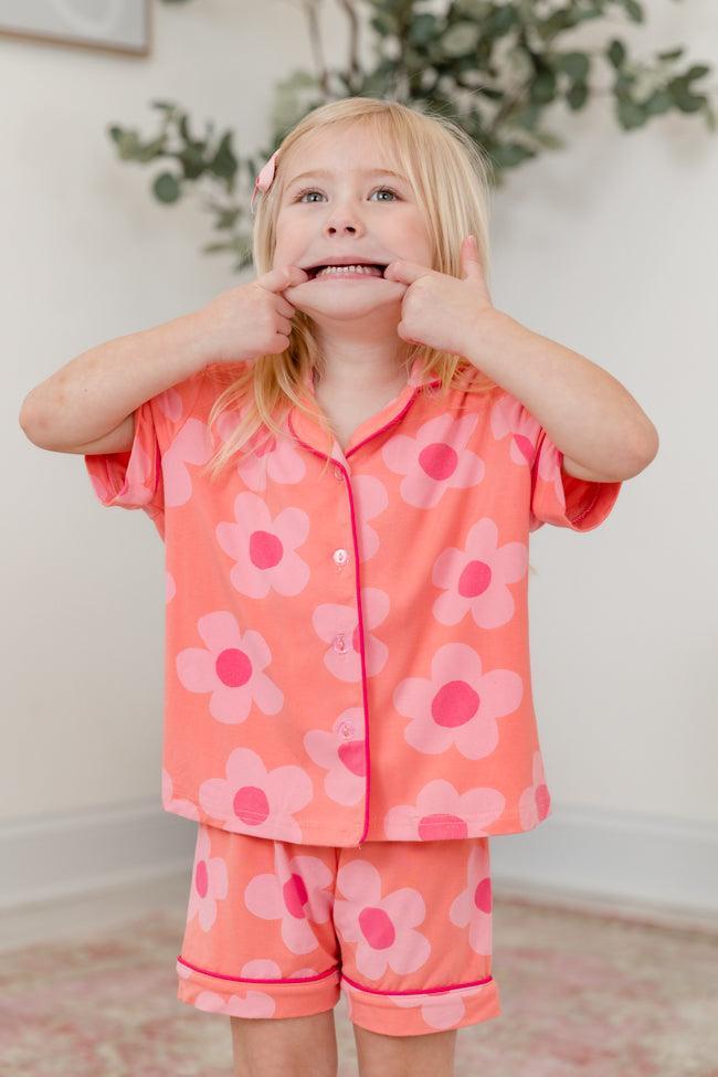 Kid's Good To Get Away Orange and Pink Floral Pajama Set Product Image