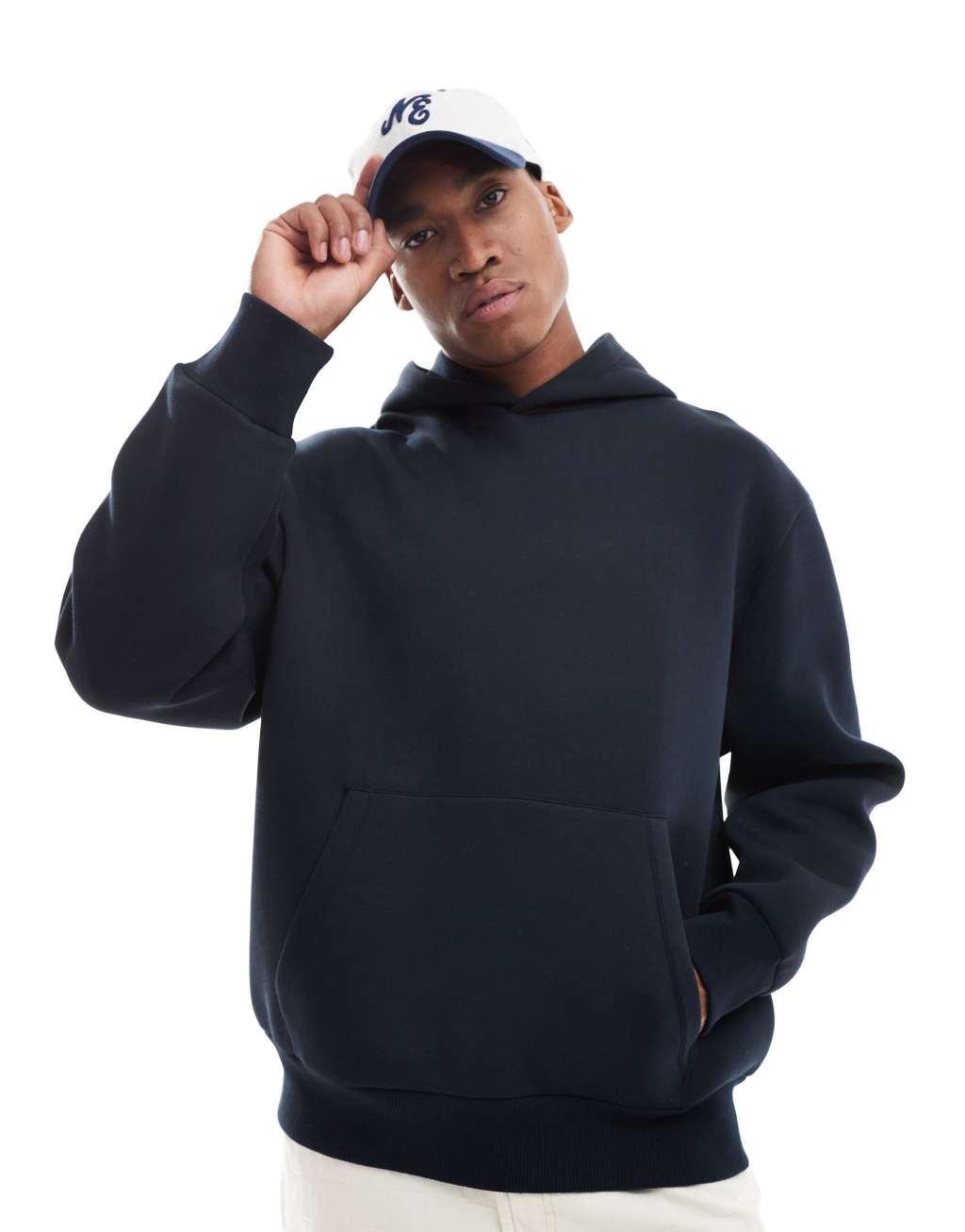 ASOS DESIGN heavyweight oversized scuba hoodie in navy Product Image