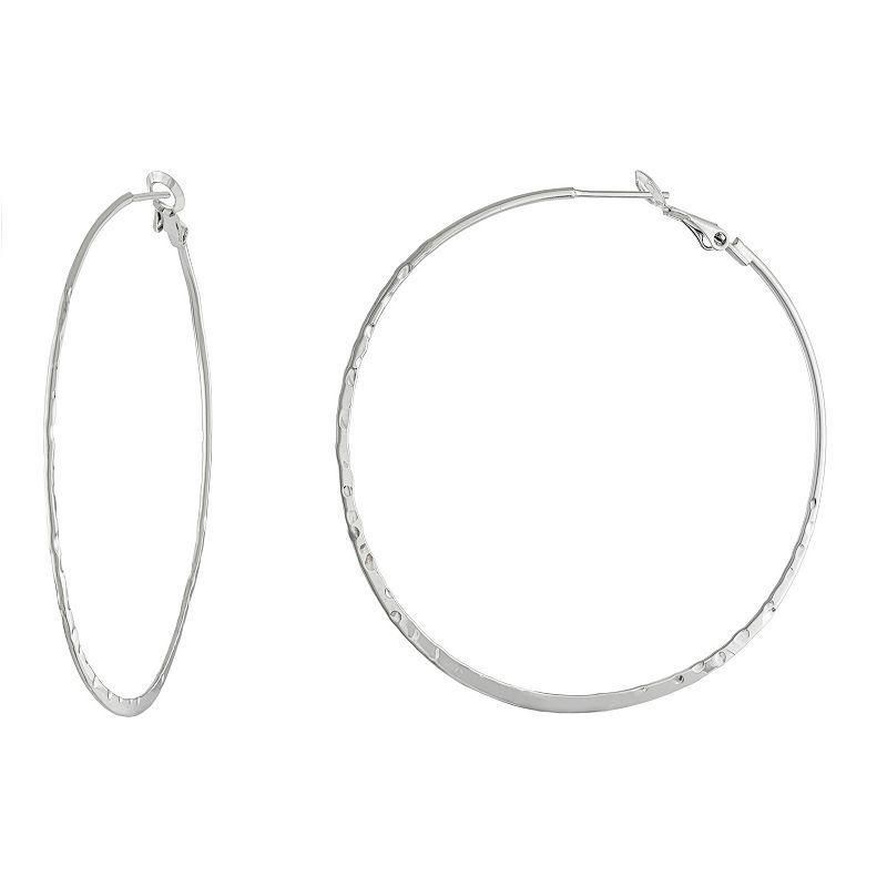 Athra NJ Inc Sterling Silver Hammered Omega Back Hoop Earrings, Womens Product Image