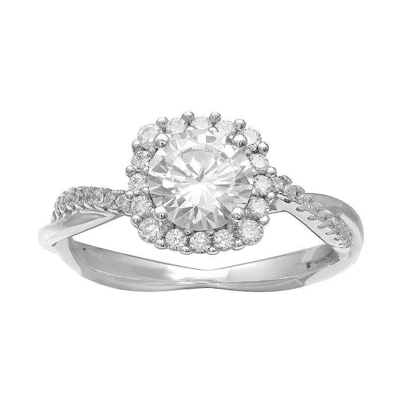 PRIMROSE Sterling Silver Cubic Zirconia Cushion Halo Ring, Womens Product Image