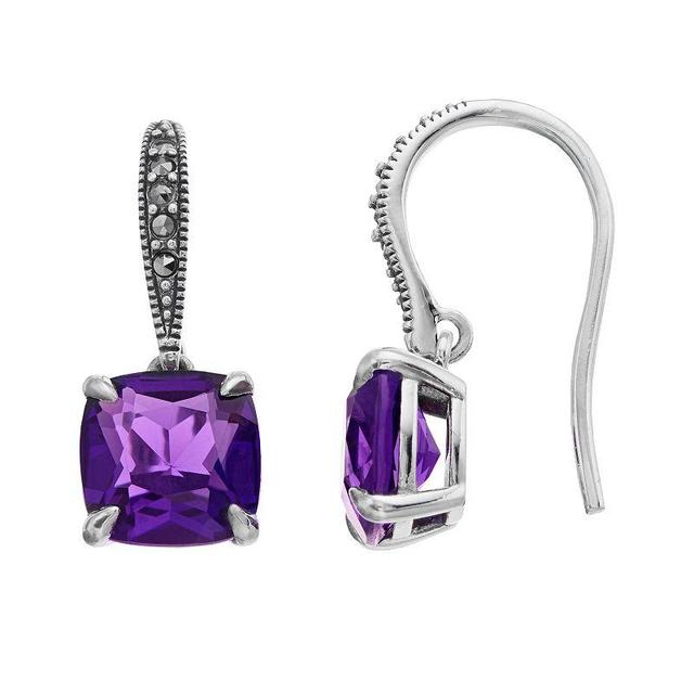 Lavish by TJM Sterling Silver Simulated Amethyst & Marcasite Dangle Earrings, Womens Product Image