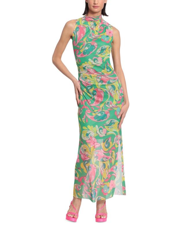 Donna Morgan Stretch Sleeveless Mock Neck Shirred Maxi Dress Product Image