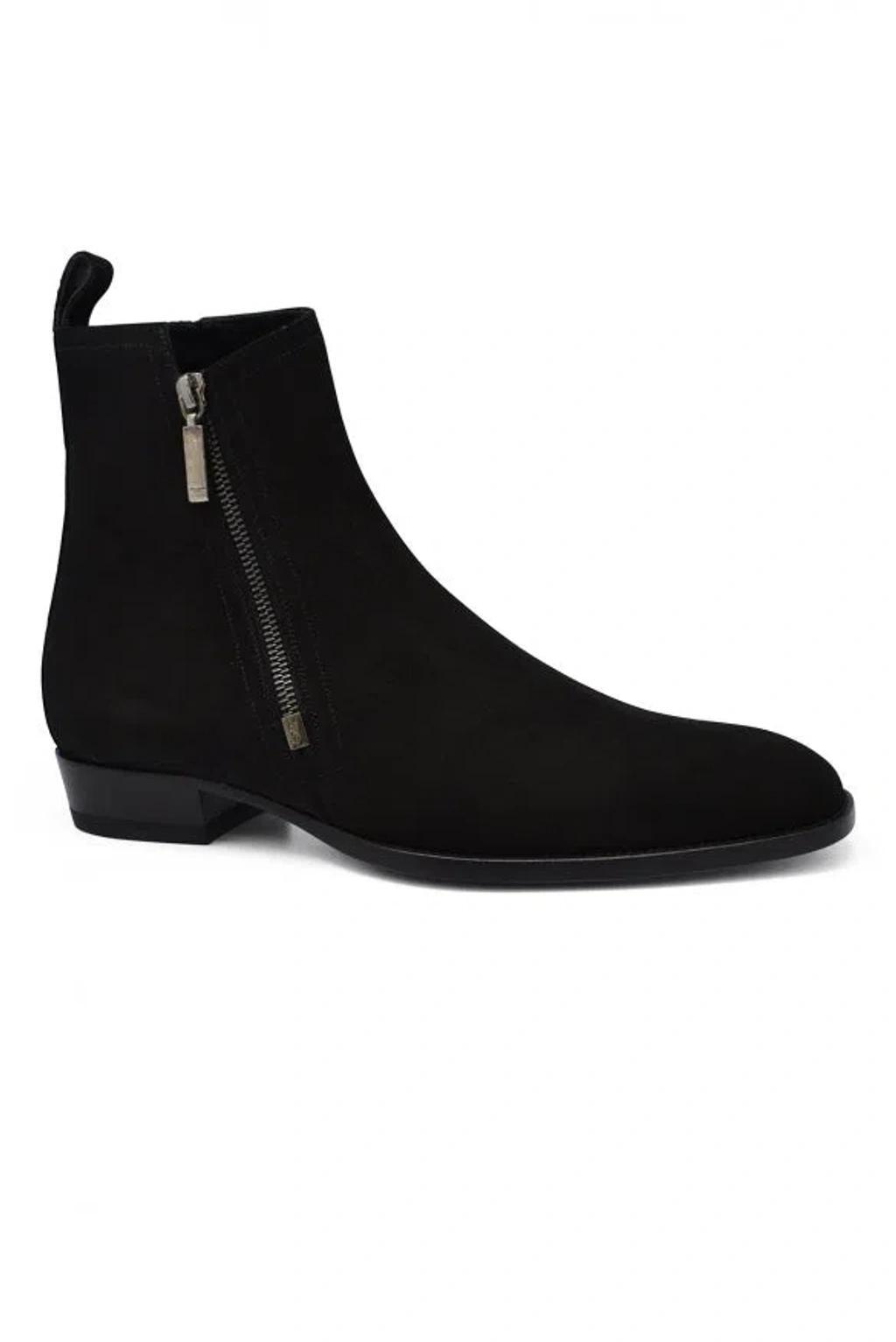 SAINT LAURENT Suede Zipped Boots In Black Product Image