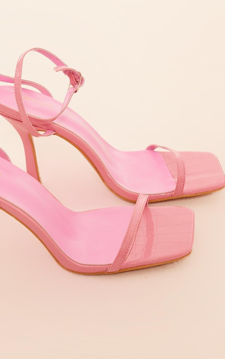 Pink Pu Croc Square Toe Barely There Mid Heeled Sandals Product Image