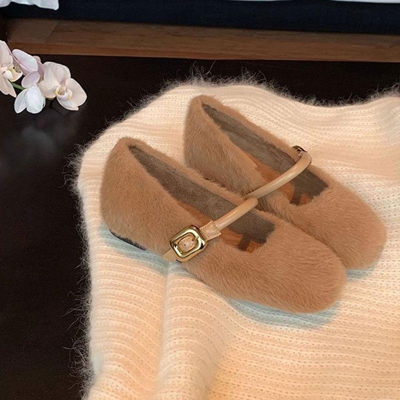 Plain Fluffy Mary Jane Shoes Product Image