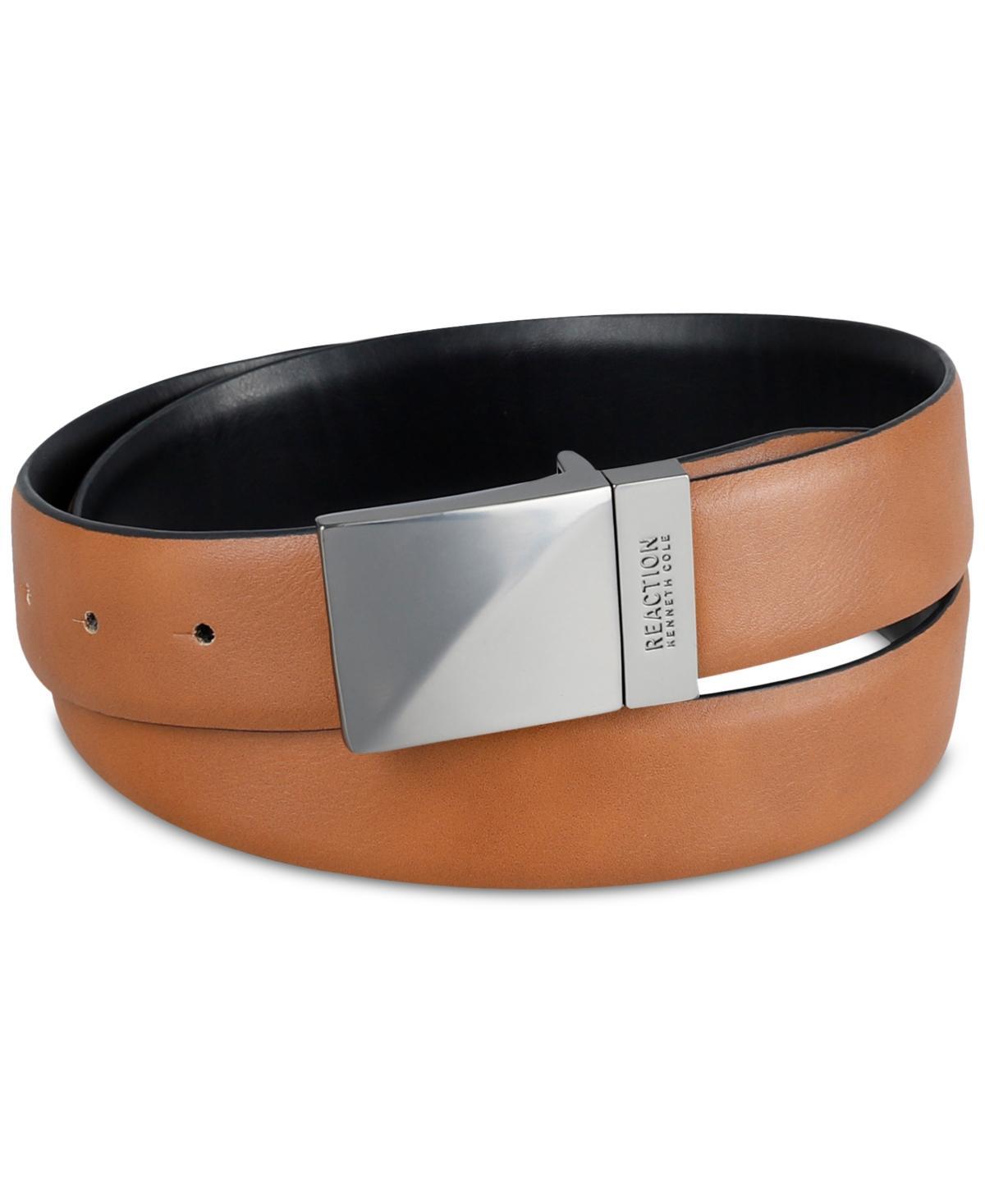 Kenneth Cole Reaction Mens Reversible Faux-Leather Plaque-Buckle Belt - Tan Product Image